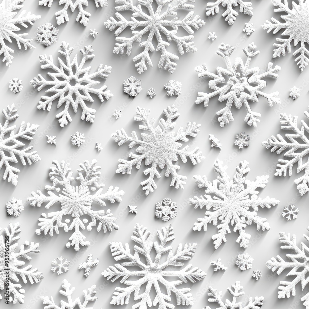 Aufkleber Seamless pattern of snowflakes in different shapes. Generative AI.