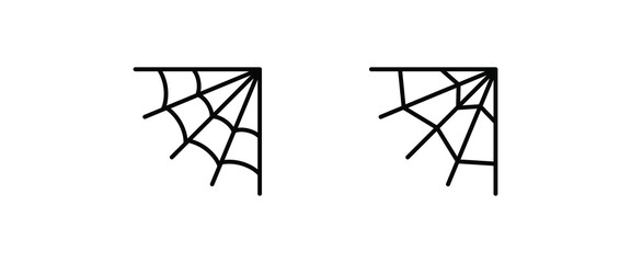 Spider web network, cobweb . Webs line and flat icons set, editable stroke isolated on white, linear vector outline illustration, symbol logo design style