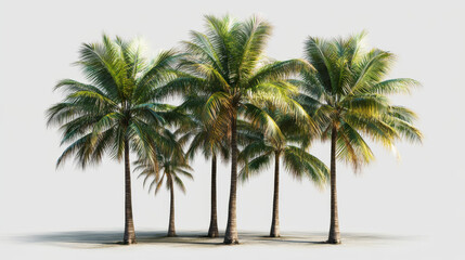Obraz premium Cut out palm grove. Palm tree isolated on a transparent background via an alpha channel. Coconut tree. High-quality image for professional composition