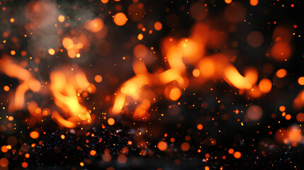 Fire embers particles over black background