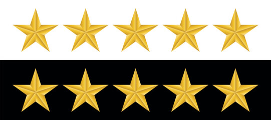 Obraz premium Golden 5-Star Rating vector illustration, Five Stars customer product feedback review concept, 3D Quality shape design