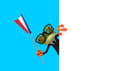 Fun 3D cartoon frog with a flag from france, alpha channel included