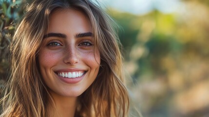 Smiling woman looking at the camera. A friendly and approachable image often used in lifestyle, travel, or fashion content