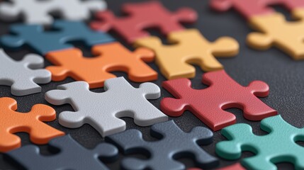 Unified Corporate Team Building Puzzle Concept in - Copy Space for Text, Selective Focus,
