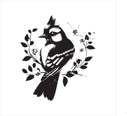 bird, vector, branch, animal, illustration, nature, tree, birds, silhouette, design, art, winter, cute, wildlife, cartoon, crow, beak, black, flower, spring, bullfinch, drawing, leaf, wing, wild