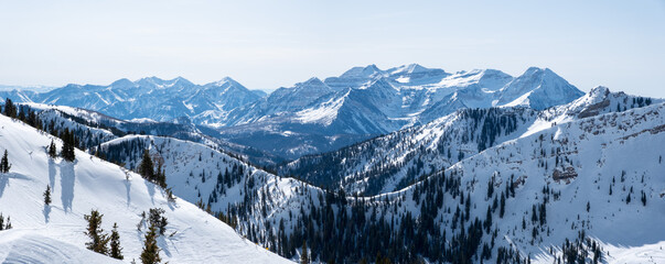 Snow covered mountains panorama Alta Ski Resort, Utah Mountain Range
