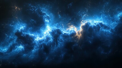 Fototapeta premium Abstract Blue and Yellow Lightning Streaks in Dark Space