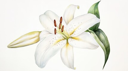 Elegant White Lily: A Captivating Botanical Illustration Celebrating Nature's Beauty