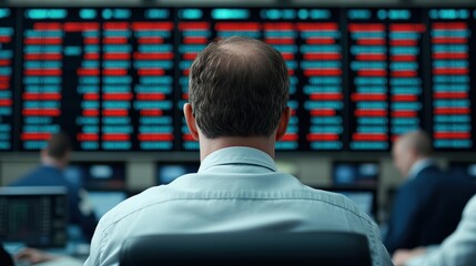 Fototapeta premium Dynamic Exchange Floor with Busy Traders in , Copy Space, Selective Focus,