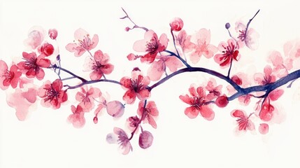 Naklejka premium Delicate Cherry Blossoms in Watercolor: A Stunning Floral Artwork Celebrating Spring's Beauty