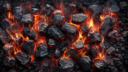 Hot coals glowing in a charcoal grill ready for barbecue