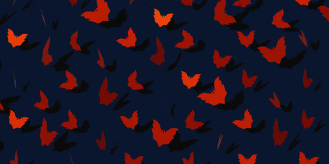Bat on black background. Pattern for cafe, menu, restaurant. 3d template background. Halloween. 3d render.