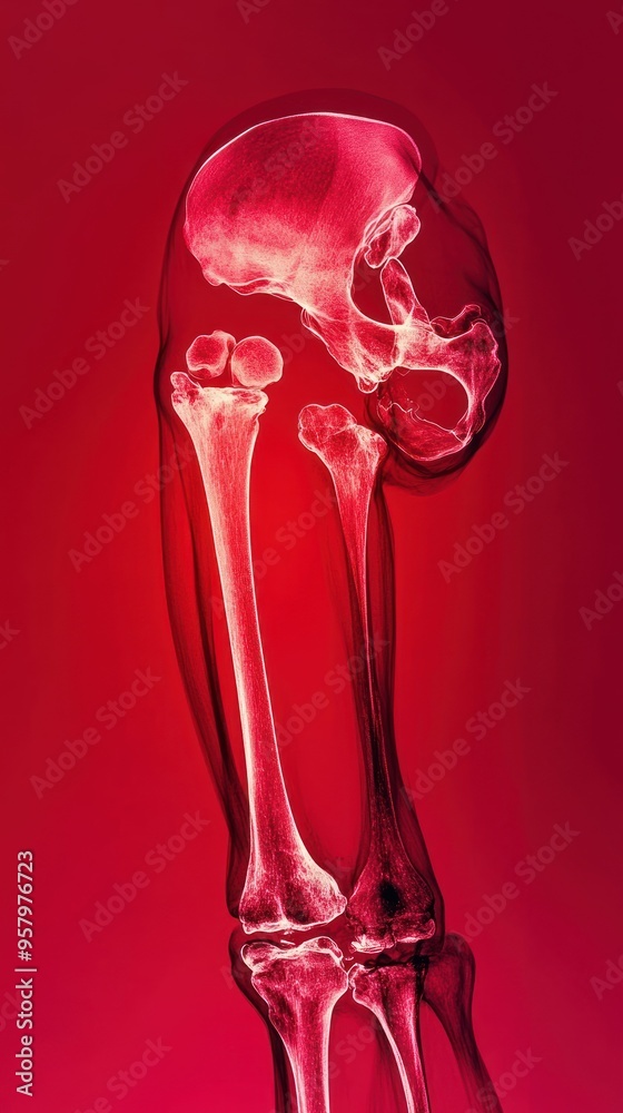 Poster X-ray image of a human leg, showing the femur, tibia, and fibula bones.