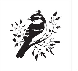 bird, vector, branch, animal, illustration, nature, tree, birds, silhouette, design, art, winter, cute, wildlife, cartoon, crow, beak, black, flower, spring, bullfinch, drawing, leaf, wing, wild