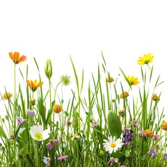 grass and flower beautiful field isolated on white 