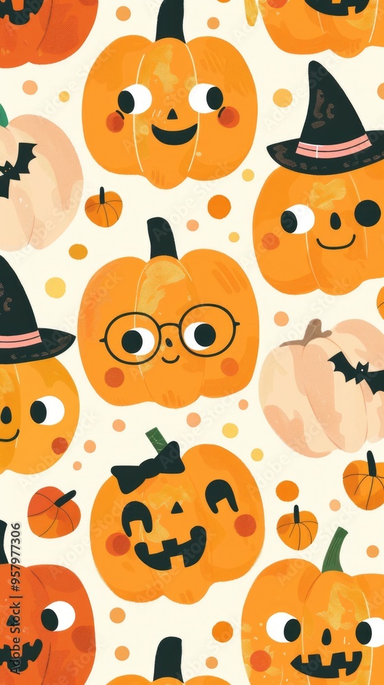 Wall mural Cute halloween pumpkin pattern design for festive decorations and seasonal apparel AI