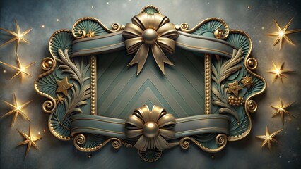 Fototapeta premium Elegant Christmas frame with golden bows and stars, festive holiday design with copy space