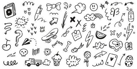 Creative Hand-Drawn Doodle Set | Playful Vector Scribbles, Symbols, and Sketches | Abstract Black and White Illustration for Design Projects