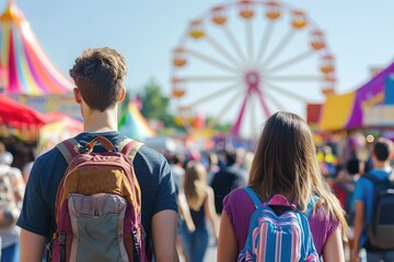 Fototapeta premium A bustling scene of a crowded festival with people walking down a lively path