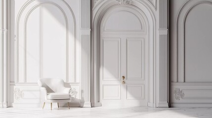 White hall background in modern classic style with luxurious arched door