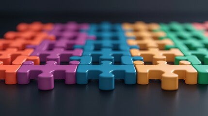 Fototapeta premium Business Collaboration: Puzzle Pieces Connecting Company Logos in with Copy Space and Selective Focus,