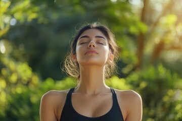 Fit sporty mindful young hispanic woman meditating doing yoga