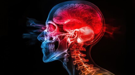 A human skull with a glowing brain, symbolizing intelligence and thought.