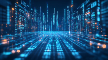 Blue Futuristic Digital Backdrop with Network of Glowing Data Points and Lines Creating a Complex Web Representing Big Data and Technological Advancement