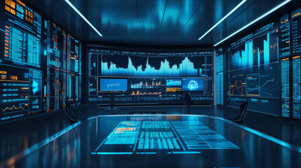 Fototapeta premium Futuristic stock exchange with general info displayed on screen