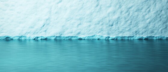 Closeup of a glacier's edge meeting a calm, blue body of water.