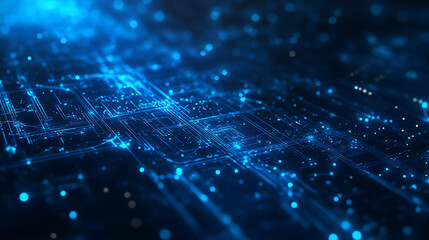Fototapeta premium Blue Technology-Themed Digital Background with Abstract Data Stream Patterns and Interconnected Circuits Highlighting Big Data in a Futuristic World