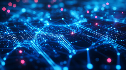 Blue Tech Background with Stylized Data Stream Patterns and Interlinked Circuits Depicting Big Data in a Futuristic Environment