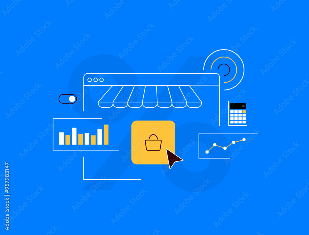 Sticker ecommerce kpi with data analytics for tracking and growing sales. e-commerce key performance indicat