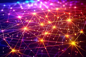 Fototapeta premium Colorful abstract network of glowing nodes and lines representing a digital or technological connectivity concept.