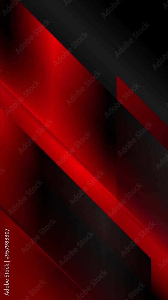 Poster Dark red glossy stripes abstract tech geometric motion background. Vertical minimal looped video animation