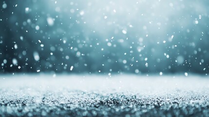 Obraz premium A serene winter scene featuring softly falling snowflakes over a frosty ground, creating a tranquil and magical atmosphere.