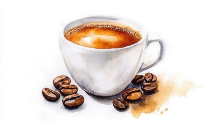 Artistic set of vector coffee beans and coffee cup drinks isolated on brown background,hand-drawn vector,hot coffee drinks,cafe shop,modern flat design,Fashionable and cute coffee motif concept.