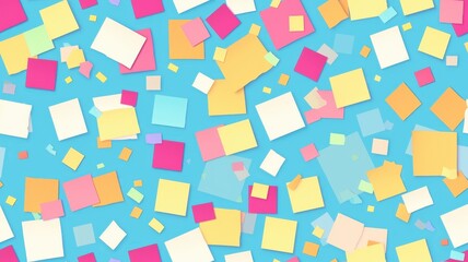 Obraz premium Bright and colorful paper squares floating on a blue background, ideal for festive themes or creative projects.