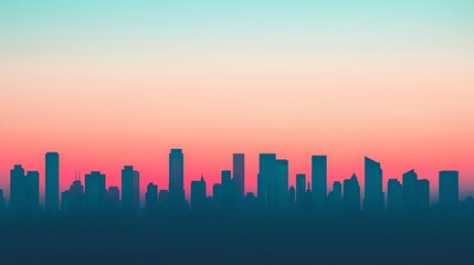 Fototapeta premium A stunning skyline silhouette against a gradient sunset, showcasing the beauty of urban landscapes in serene colors.