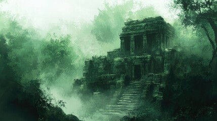 Fototapeta premium Haunting mist shrouding ancient ruins