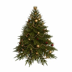 Christmas tree with decorations, isolated on white background, 3D illustration, cg render