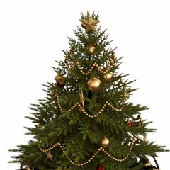 Christmas tree with decorations, isolated on white background, 3D illustration, cg render