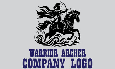 Naklejka premium Black archer powerfully rides horse wielding bow, great for historical or fantasy designs, gaming purposes, and dynamic action illustrations