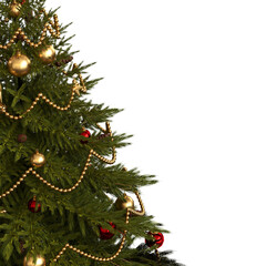 Christmas tree with decorations, isolate on a transparent background, 3d illustration, cg render
