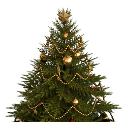 Christmas tree with decorations, isolate on a transparent background, 3d illustration, cg render
