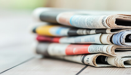 Stack of Newspapers on Wooden Table