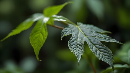 Garden closeup with a green leaf and blurred green background Copy space image for a natural green wallpaper concept