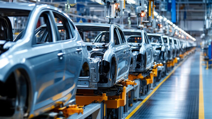 Fototapeta premium Explore the future of automotive manufacturing with our modern automated assembly line. This cutting-edge system streamlines production, enhances precision, and boosts efficiency, ensuring top-quality