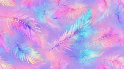 Obraz premium Colorful Pastel Feathers on Purple Background 