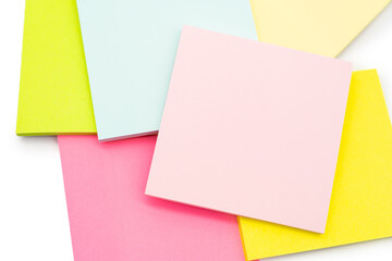 Blank colorful sticky note  isolated on white background. Copy space.